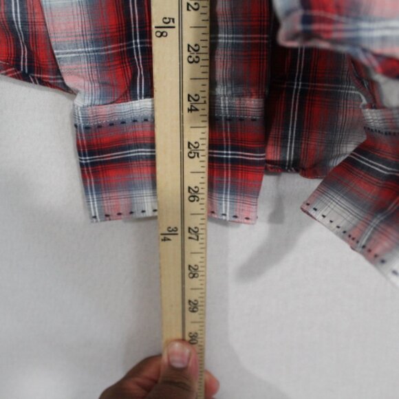 Wrangler Men Red Plaid Pearl Snap Long Sleeve Size Medium - Picture 5 of 7